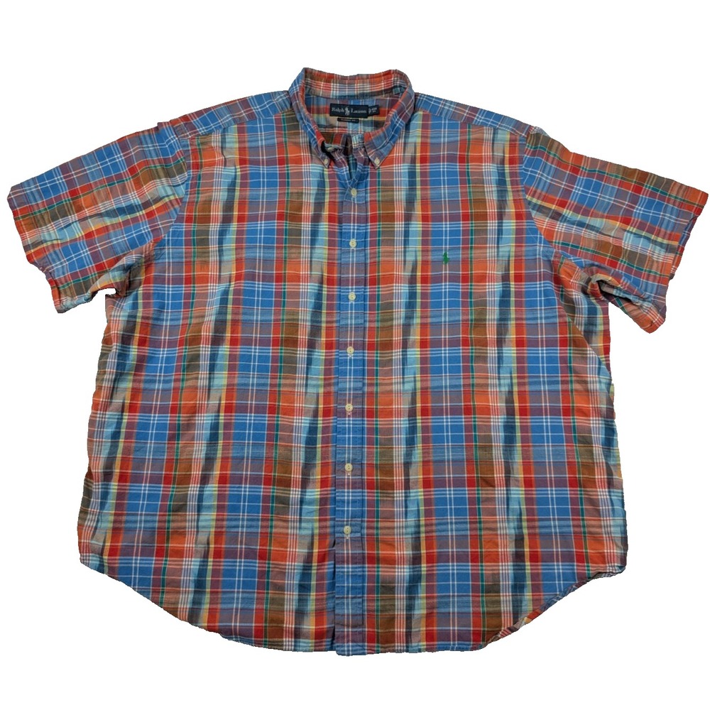 VTG Polo Ralph Lauren Classic Fit Shirt Men's 4XB Multi Color Plaid Short Sleeve